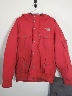 The North Face Men's Red Hooded Jacket -Size Large
